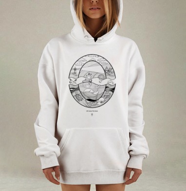 Цикл жизни океана в изысканной графике, Hoodie Mjhigh Dig, оверсайз, утепленная