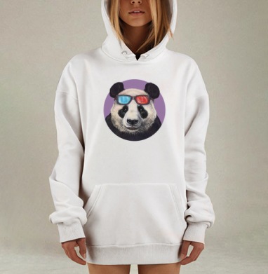 Стилизация панды в 3D-очках – яркая иллюстрация, Hoodie Mjhigh Dig, оверсайз, утепленная