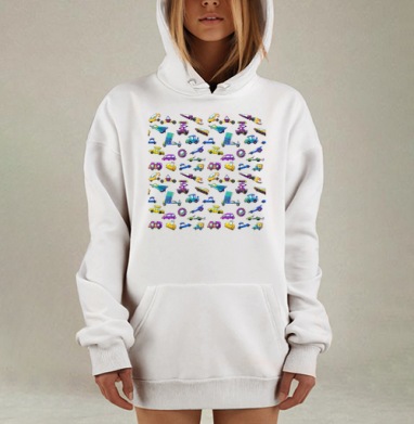 Яркий коллаж мультяшных транспортных средств для детей, Hoodie Mjhigh Dig, оверсайз, утепленная