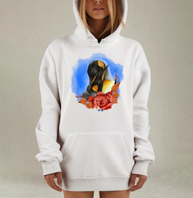 Картина с двумя нежными пингвинами и красочным цветком, Hoodie Mjhigh Dig, оверсайз, утепленная