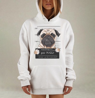 Забавный мопс в стиле полицейского фоторобота, Hoodie Mjhigh Dig, оверсайз, утепленная
