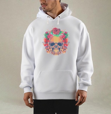 Polygonal human skull and watercolor wreath.Los muertos., Толстовка Mjhigh, утепленная