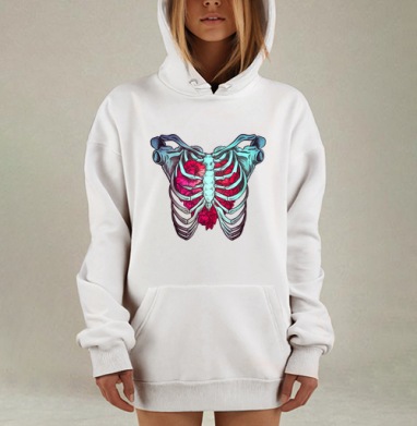 Скелет грудной клетки с распускающимися пионами, Hoodie Mjhigh Dig, оверсайз, утепленная