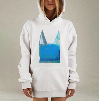 Синий задумчивый кот с крупными ушами, Hoodie Mjhigh Dig, оверсайз, утепленная
