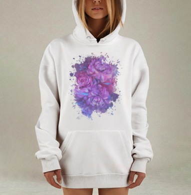 Пышные пионы в сиреневых и розовых тонах, Hoodie Mjhigh Dig, оверсайз, утепленная