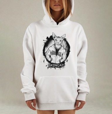 Сфинкс в куртке Лонсдейл с надписью SKINCAT, Hoodie Mjhigh Dig, оверсайз, утепленная
