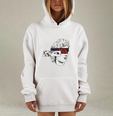 Сюрреалистичный Бюст с Чёрной Повязкой и Розой, Hoodie Mjhigh Dig, оверсайз, утепленная