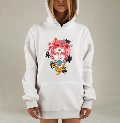Таинственный портрет с третьим глазом и змеёй, Hoodie Mjhigh Dig, оверсайз, утепленная