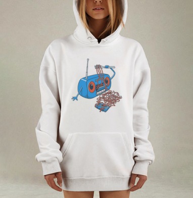 Весёлое радио-«вкусняшка» с кассетной лентой, Hoodie Mjhigh Dig, оверсайз, утепленная