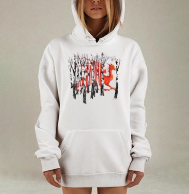 Ярко красный дракон среди березовой рощи таинственной силы, Hoodie Mjhigh Dig, оверсайз, утепленная