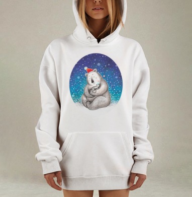 Медведь и котенок в новогодних колпаках, Hoodie Mjhigh Dig, оверсайз, утепленная