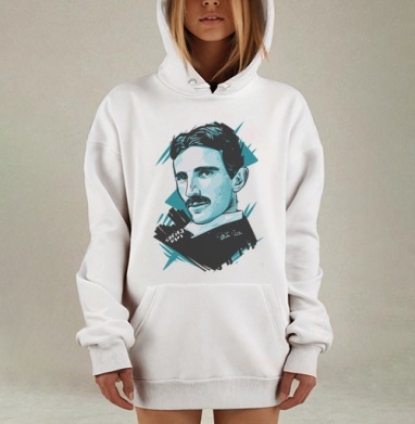Портрет Николы Теслы в стиле поп-арт с бирюзовым акцентом, Hoodie Mjhigh Dig, оверсайз, утепленная