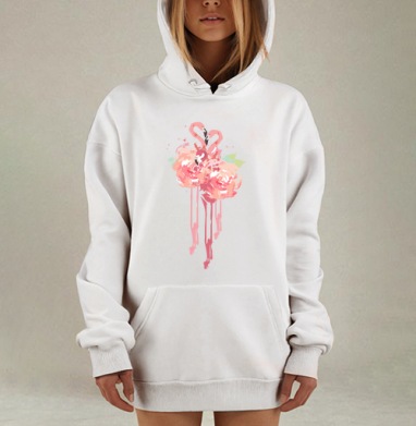 Романтичный акварельный принт с фламинго и пионами, Hoodie Mjhigh Dig, оверсайз, утепленная