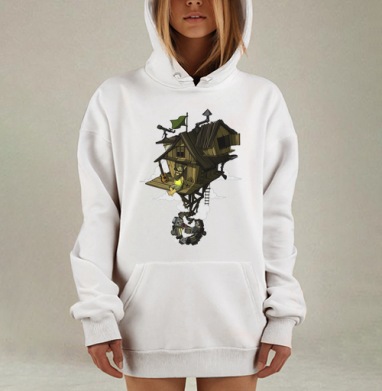 Летающий деревянный домик с музыкантом и гитарой, Hoodie Mjhigh Dig, оверсайз, утепленная