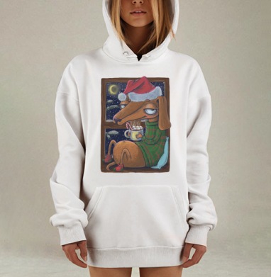Уютный новогодний пес, Hoodie Mjhigh Dig, оверсайз, утепленная
