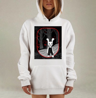 Зловещий кролик в мрачном лесу, Hoodie Mjhigh Dig, оверсайз, утепленная