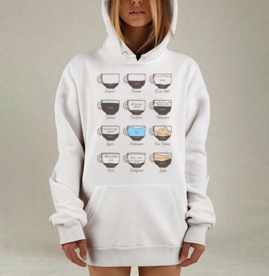 Визуальная карта кофейных напитков с рецептами, Hoodie Mjhigh Dig, оверсайз, утепленная