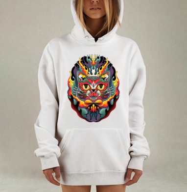 Психоделическая голова кота в огненном стиле, Hoodie Mjhigh Dig, оверсайз, утепленная