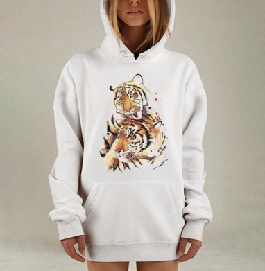 Нежная пара тигров в акварели, Hoodie Mjhigh Dig, оверсайз, утепленная