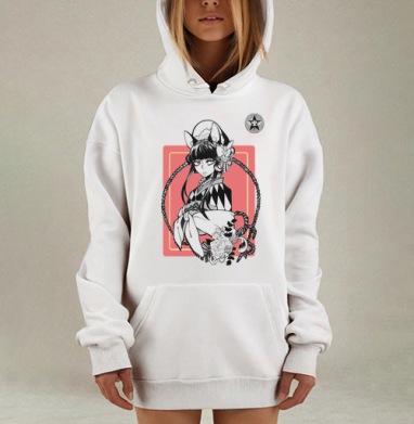 Таинственная девушка-кицунэ в кимоно с венком из роз, Hoodie Mjhigh Dig, оверсайз, утепленная