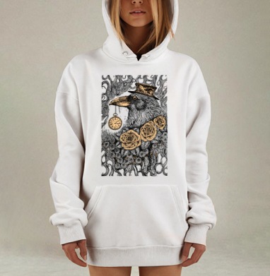 Экстравагантный ворон с карманными часами и розами, Hoodie Mjhigh Dig, оверсайз, утепленная