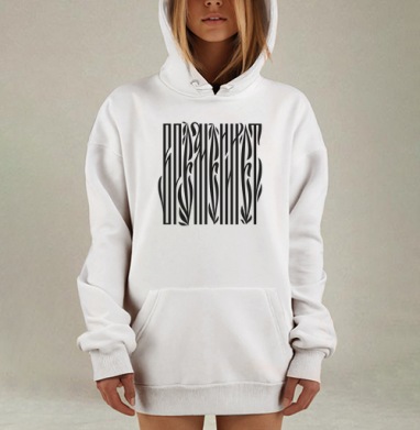 Абстрактный каллиграфический узор ANANASCHUT, Hoodie Mjhigh Dig, оверсайз, утепленная