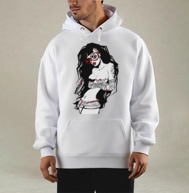 Художественная графика с дерзкой женщиной в красных очках, Толстовка Mjhigh, утепленная