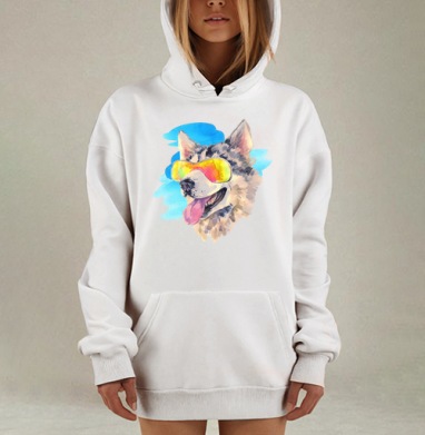 Веселый акварельный портрет собаки в очках, Hoodie Mjhigh Dig, оверсайз, утепленная