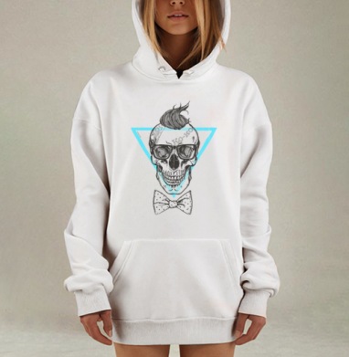 Стилизованный череп в хипстерской рокабилли эстетике, Hoodie Mjhigh Dig, оверсайз, утепленная