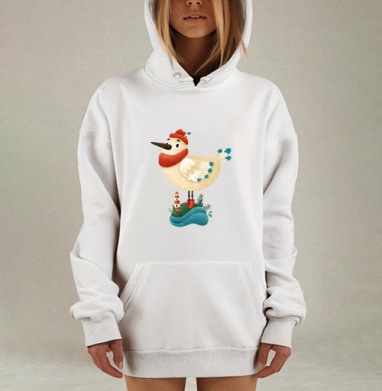 Милая птица на маяке – сказочный островок уюта, Hoodie Mjhigh Dig, оверсайз, утепленная