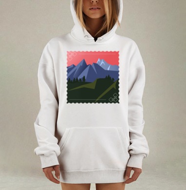 Винтажный горный пейзаж с красным небом, Hoodie Mjhigh Dig, оверсайз, утепленная