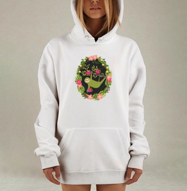 Ленивец в тропическом цветочном венке, Hoodie Mjhigh Dig, оверсайз, утепленная