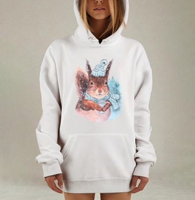 Уютная белка в зимней шапке с горячим напитком, Hoodie Mjhigh Dig, оверсайз, утепленная
