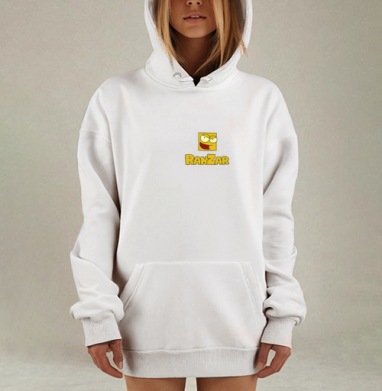 Весёлый жёлтый персонаж с дерзкой улыбкой на чёрном фоне RANZAR, Hoodie Mjhigh Dig, оверсайз, утепленная