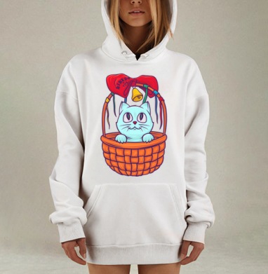Котенок в корзине, Hoodie Mjhigh Dig, оверсайз, утепленная