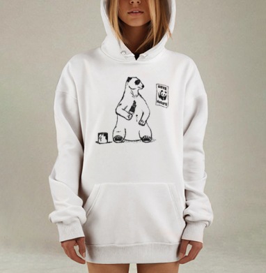 White Polar Bear Paints Itself Black To Look Like Panda / Спаси Природу Сейчас, Hoodie Mjhigh Dig, оверсайз, утепленная