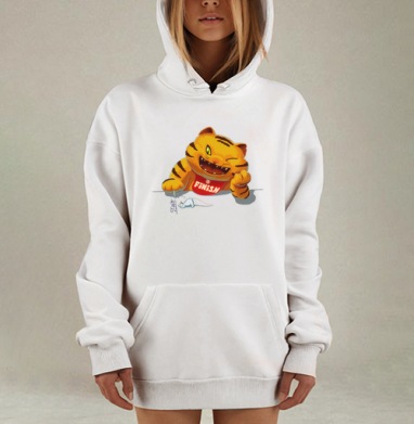 Улыбающийся рыжий кот с нагрудником ФИНИШ и убегающая мышь СТАРТ, Hoodie Mjhigh Dig, оверсайз, утепленная