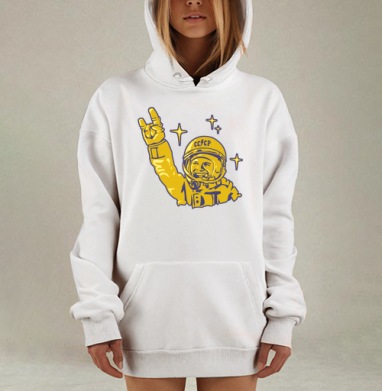 Космонавт с жестом коза и надписью СССР в стиле рок-н-ролл, Hoodie Mjhigh Dig, оверсайз, утепленная