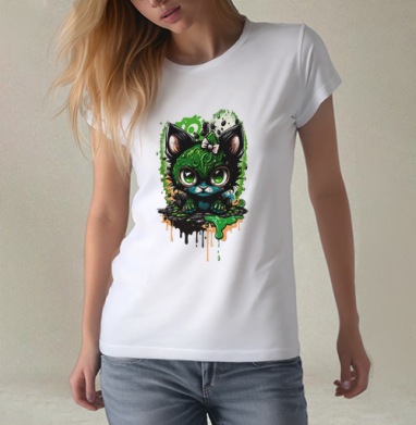 Ядовитый котенок в стиле Pop Surrealism, Футболка женская белая 180гр