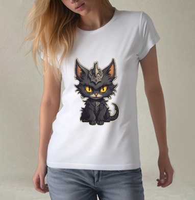 Кот-кошмарик., Футболка женская белая 180гр