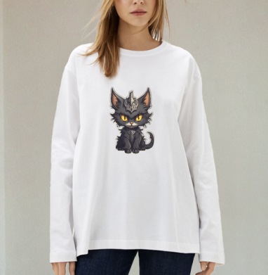 Кот-кошмарик., Футболка лонгслив женская белая