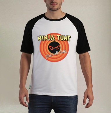 Ретро-логотип Ninja Tune в стиле Looney Tunes - Футболка мужская REGULAR реглан бел/черный, страница 16
