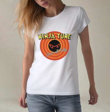 Ретро-логотип Ninja Tune в стиле Looney Tunes, Футболка женская белая 180гр