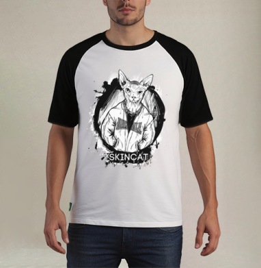 Сфинкс в куртке Лонсдейл с надписью SKINCAT - Футболка мужская REGULAR реглан бел/черный, страница 18