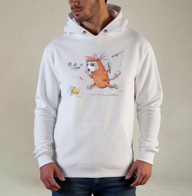 Игривый рыжий кот в индейском костюме, Толстовка белая Regular, утепленная