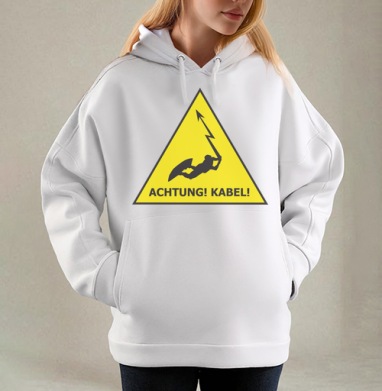 Achtung! Kabel!, Толстовка / Женская/ Оверсайз / Начес / Белая / C принтом