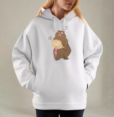 I like teddy bears, Толстовка / Женская/ Оверсайз / Начес / Белая / C принтом