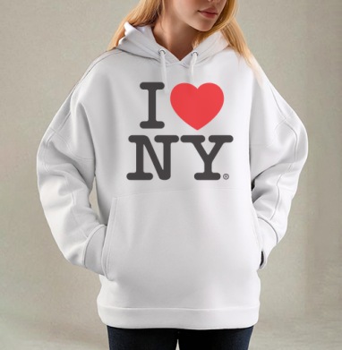 I Love NY, Толстовка / Женская/ Оверсайз / Начес / Белая / C принтом