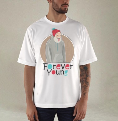 Веселый старик Forever Young с яркой шапкой - Купить мужские футболка oversize–limitless с йогой в Москве, цена мужских футболки oversize–limitless с йогой с прикольными принтами - магазин дизайнерской одежды Maryjane, страница 5