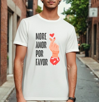 Hand heart More Amor / Рука с сердцем жест корейское сердечко, Футболка мужская Base белая